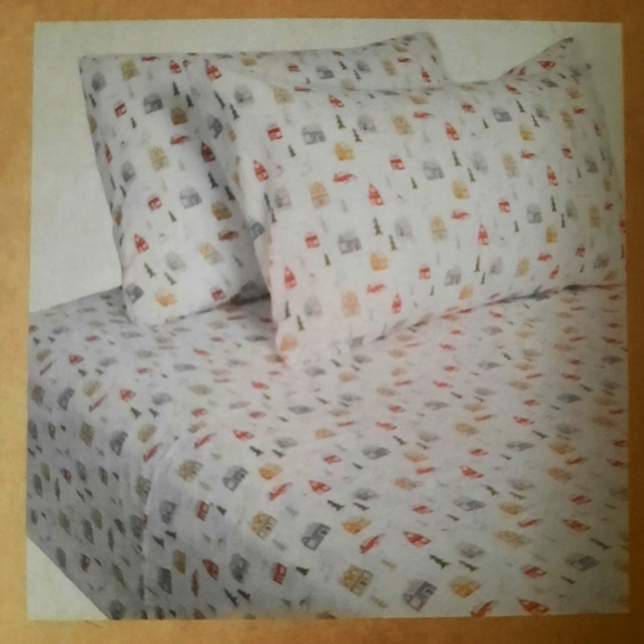 New Flannel Nordic Cabin Pine Tree Queen Size Sheet Set 70% cotton 30% polyester - Picture 2 of 5